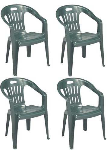 4 Pz Poltrona Sedia Piona in Dura Resina di plastica Verde impilabile con braccioli per casa Giardino Bar sagra Campeggio