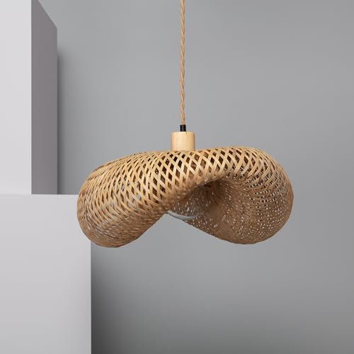LEDKIA LIGHTING - Lámpara Colgante Bambú Kathu Karatasi | Diseño Elegante y Natural | Compatible con Bombillas LED E27 | Uso Interior IP20 | Cable Ajustable, Camel, Bambú