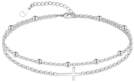 CHIC & ARTSY 925 Sterling Silver Cavigliere Multistrato Catene per Piedi Bracciali Croce Gioielli Estivi da Spiaggia per Donne