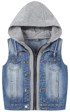 Lengender Chaqueta Vaquera Niños Chaleco sin Mangas con Capucha Abrigo Infantil Causal Jacke Niñas Primavera Otoño Top de mezclilla (Azul, 130)