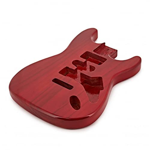 Corps de Guitare DIY Red Strat Style pour Remplacement et Réparation | Fentes pré-coupées pour micros, pont et manche, finition laquée transparente, idéal pour projets de bricolage