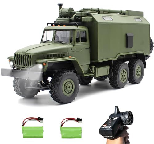 Mostop RC Militär LKW Volle Funktion 6WD Off-Road Fahrzeug. Ferngesteuerter Armee-Buggy mit realistischem Sound & 2 Akku für All Terrain Autos Kinderspielzeug