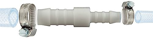 tecuro Schlauchverbinder reduziert Ø 8 mm x Ø 12 mm, mit Edelstahlschlauchschellen - Nylon weiß