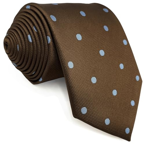 S&W SHLAX&WING Conjunto de Corbata para Hombre Marrón con Lunares Azules para Trajes Elegantes Grandes y Altos