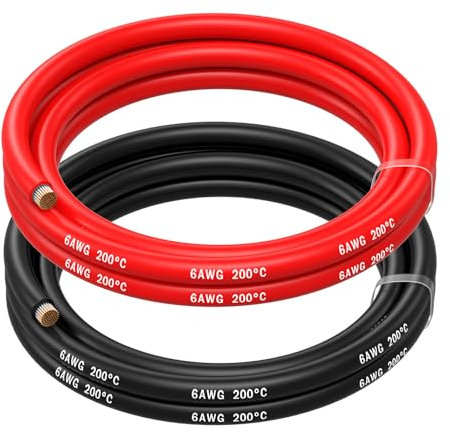 MMOBIEL 6 AWG Silikon Elektronik Kabel - 6 Gauge (13,3mm²) Verzinnte Kupferkabel - 2 Separate Kabel Rot & Schwarz Jede 1,5 m / 5 ft für Kühlschränke, Klimaanlagen, Autobatterien, Schweißbatterien