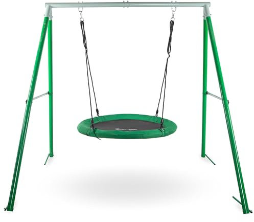 HyperMotion Storchennest Gartenschaukel mit A-Rahmen - Outdoor Schaukel für 2 Personen, 102 cm Nestfläche, 150 kg Tragkraft, UV-beständig - Grün, Modell HYP1