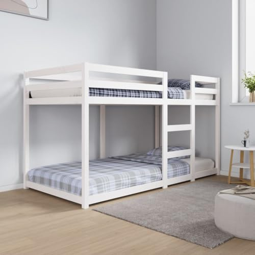 Gecheer Vit våningssäng 90 x 190 cm i massivt furuträ, klassisk sängkant elegant robust sängram, plattformssäng, ribbotten, J3206508