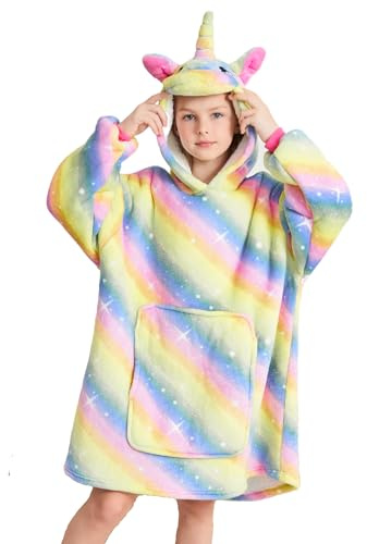 Piefry Sweat à Capuche Licorne pour Filles, Sweat-Shirt à Capuche Licorne, Couverture à Capuche Surdimensionnée pour Enfants (Jaune Vif, 5-6 Ans)