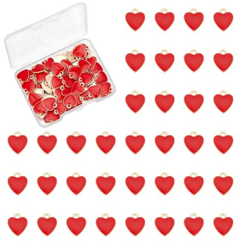 UNICRAFTALE 80 st röd emalj hjärta berlock liten söt alla hjärtans dag hänge för nyckelringar örhängen armband smyckestillverkning och DIY 12,5 mm