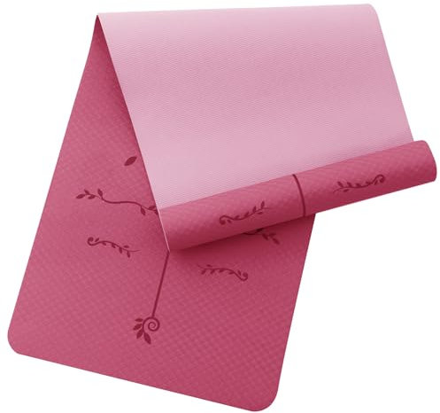 Narwhal Yogamatte mit Ausrichtungslinien Rutschfeste Yoga Matte Sportmatte für Fitness & Pilates Gymnastikmatte 6mm Dicke Umweltfreundliches TPE Material 183x61cm (Rosa/Pink, 6mm)