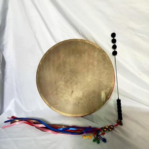 HAGJII Tambor Chamánico Piel De Oveja Negra Tambor De Marco Una Cara Doble Fila Caña De Cobre Tambor De Mano con Baquetas Blandas para Meditación Curación del Sonido(40cm)