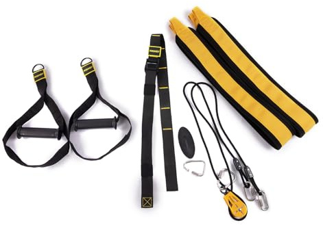 Suspension Training System with Dual Rubber Grips & Door Anchor – Adjustable Straps for Full Body Home Workout – Indoor Fitness Resistance Trainer Kit