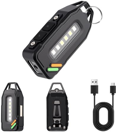 Mini Rechargeable Keychain Torch 700 Lumens EDC Small Keyring Clip-On Pocket Torch Led Super Bright Waterproof Flashlight with 9 Modes Magnetic Base COB Side Light for Camping Hiking Emergency Repair