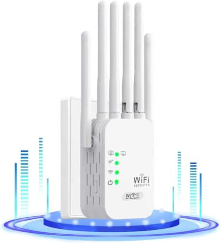 Ripetitore WiFi Potente per Casa,Amplificatore WiFi,6 Antenne,2 porte LAN,Wi-fi Extender,Modalità Ripetitore/Router/AP,Range Extender Wifi Domestico e Ufficio conCopertura fino a10000 cq.ft