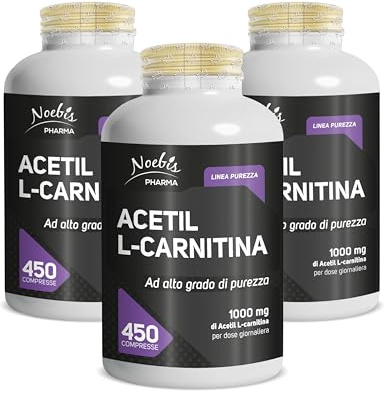 Acetil L-Carnitina Noebis Pharma - 1000 mg per Dose Giornaliera - 450 Compresse - Energia e Vitalità - Maxi Formato (Confezione da 3)