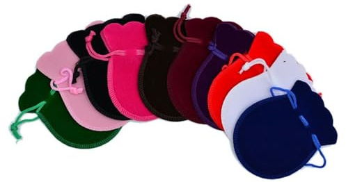 MUU Sacchettini in velluto piccoli per gioielli con cordoncino, forma di Calabash, 10 colori, confezione da 10, dimensioni: 7 x 9 cm