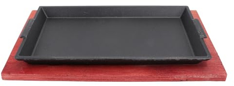 POPETPOP Plaque de Cuisson en Fonte Ronde pour Barbecue et Teppanyaki, Poêle à Steak Résistante aux Taches Poignée en Bois, pour Cuisson Japonaise et Hispanique