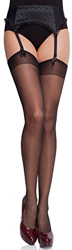 Merry Style Bas Jarretelles pour Femmes Transparents, Bas pour Porte-Jarretelles, Modèle MS 226 15 DEN (Noir, XS-S)