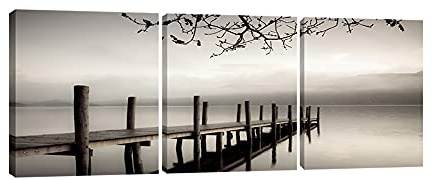Pyradecor Peace 3 panels Black and White Landscape Canvas Prints on Canvas Wall Art Modern Stretched Pictures Paintings Artwork for Living Room Bedroom Home Décor