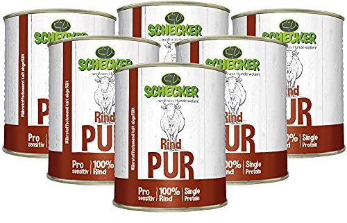 Schecker Nassfutter - 100% Rind PUR - 6 x 820 g - Hundefutter - Menge - getreidefrei - glutenfrei - ohne Zusatzstoffe
