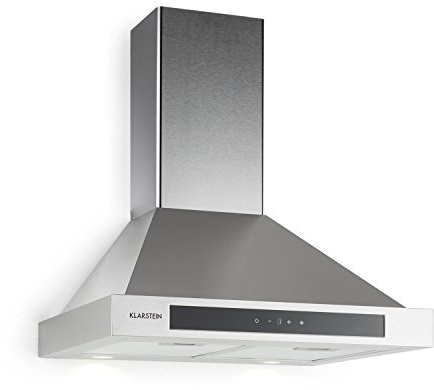 KLARSTEIN Zelda Extractor Hood - Cooking Range Hood, 210 Watts, 3 Levels, 35 Inches LED, 3 Grease Filters, Mounting Set with Wall Brackets, Elegant Look, Stainless Steel