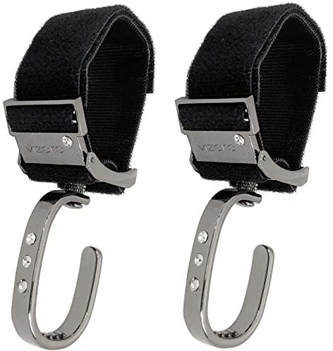 Kinderwagenhaken Luxe Titanium von Vizaro - 2 Stück - Zum Aufhängen von Taschen, Rucksäcken, etc - Samtriemen - 15 kg - 360º - Inklusive Ersatzriemen - Originelles Geschenk für Neugeborene