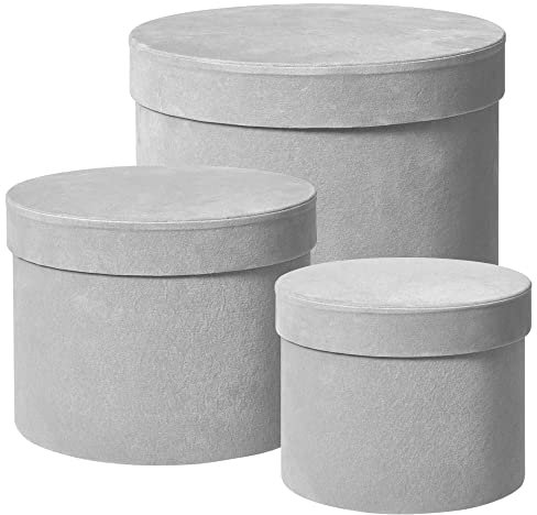 Hutschachteln, rund, Velours, Grau, 3 Stück