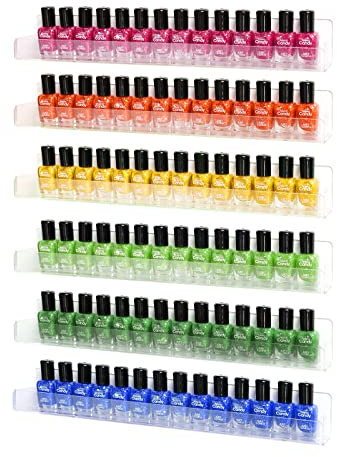 FFowcye Nail Polish Organiser Wall Mounted, 6 Pack Clear Nail Varnish Wall Rack, Acrylic Display Shelves Stand Holder for Paint Tattoo Ink Essential Oil Holds Up to 90 Bottles,15 Inch