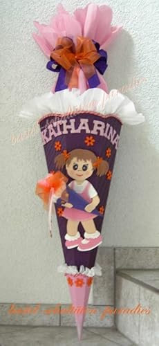 Schultüten Bastelset Schulkind mit Schultüte lila-rosa +Filzblüten Schultüten-Rohling 3D Wellpappe-Rohling