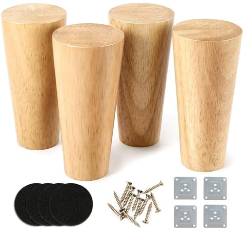 AKOLAFE 4 Stück Möbelfüße Holz 10cm Sofa Füße Holz möbelfüße Eiche Robuste Möbelfuß Rund Möbelbeine Mit Montageplatten Und Schrauben Schwerlaste Schrankfüße Für Sofa, Bett, Schrank