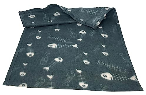 Zvire Husdjursfilt mjuk fleece kattfilt fluffig varm sömn sängöverdrag fisk skelett tryck för kattunge, husdjurskennlar, sängar, bilstolar och låda 80 x 60 cm (grå)