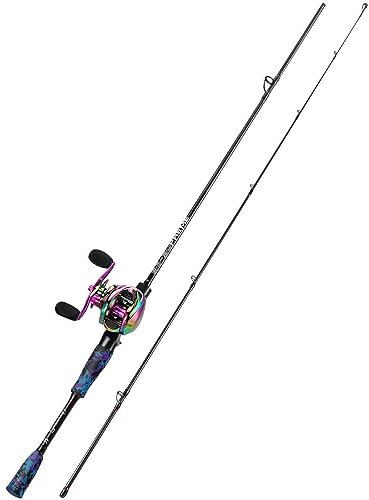 Sougayilang MX-2 Wurfangelrute und Baitcastrolle Combo, 1,8m/2,1m Baitcaster Combo - Raubfisch-Angelset für Hecht, Barsch, Zander-1.8z-L