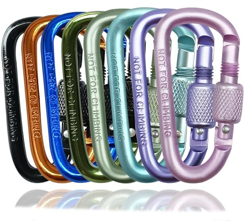 YUCHIYA 8 Pack D-Shape Carabiner Clasp with Screw Gate, 2.2 Inch Mini Keychain Clip Key Chain Buckle, Aluminum Alloy Keyrings Hook for Outdoor Hiking not for Climbing (D with screw, multicolor)