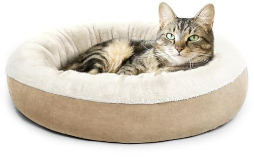 Love's cabin Round Donut Cat and Dog Cushion Bed, 20in Pet Bed for Cats or Small Dogs, Anti-Slip & Water-Resistant Bottom, Super Soft Durable Fabric Pet beds, Washable Luxury Cat & Dog Bed Camel