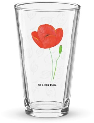 Mr. & Mrs. Panda Premium Trinkglas Blume Mohnblume - Geschenk, Premium Trinkglas Mit Spruch, Garten, Naturliebe, Räubertochter, Premium Saftglas,