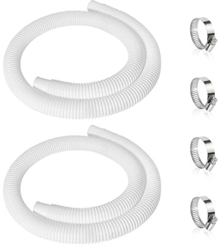 2 Stück Poolschlauch 32mm für Poolpumpen,150cm Weiß Schwimmbadschlauch,UV & Chlorwasser-beständiger Pumpenschlauch,Flexibler Schlauch für Poolpumpe,Schlauch pool mit 4 Stück Sicherungsclip