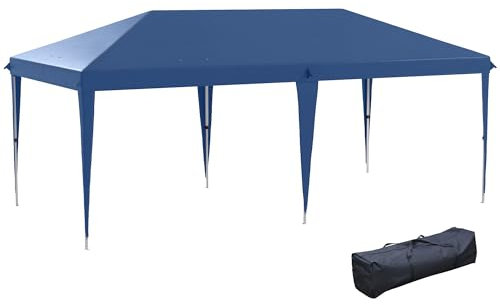 Outsunny Carpa Plegable Gazebo 6x3 m Cenador Plegable con Altura Ajustable en 3 Niveles Toldo Anti-UV y Bolsa de Transporte para Camping Fiestas Azul