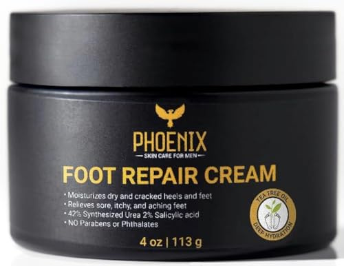 Foot Repair Cream - Callous Remover - For Dry and Cracked feet - Paraben free - Tea Tree Oil - 42% Urea Cream - for Soft Smooth Feet - Phoenix Skin Care for Men - Foot Cream for Men
