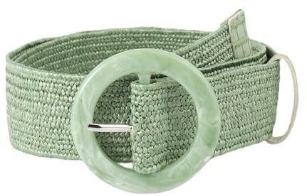 NALANY Ceinture Tressée pour Femmes Bretelles Tressées Décontractées Taille Large De 5 Cm Boucle Centrale Ronde À Une Seule Branche(100cm/39, Green)