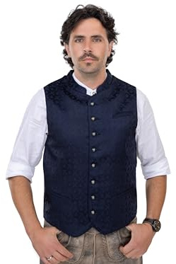 Schöneberger Trachten Couture Gilet per costume tradizionale bavarese, da uomo, in pelle, per Oktoberfest Kilian, Blu, 58