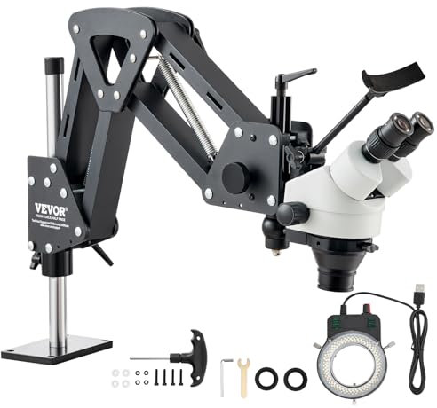 VEVOR Multidirektionales Mikroskop mit Federhalterung, Schmuckmikroskop mit 7- bis 45-facher Vergrößerung, Mikro-Schmuck-Intarsienständer mit integriertem USB-Ring-LED-Licht, Juweliermikroskop