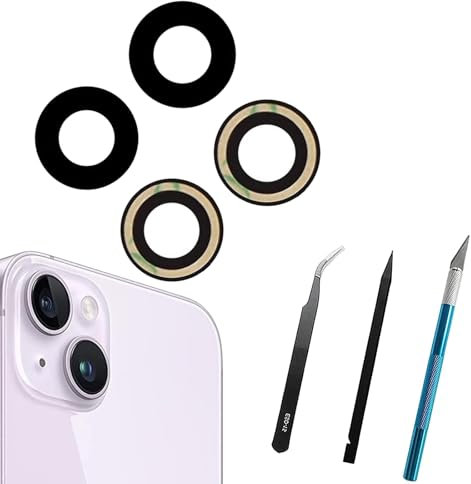 Peixiong Lente de Cristal para Cámara Trasera Compatible con iPhone 14 para iPhone 14 Plus (Paquete de 2 Lentes), antilente antiarañazos y Resistente al Agua,con Kit de Herramientas de reparación.