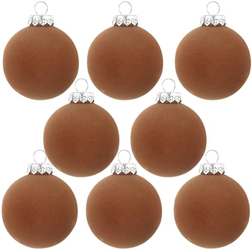CAKEEYUM 8 Weihnachtskugeln, 6 cm, Weihnachtskugeln, Weihnachtsschmuck aus Samt, hängende für Weihnachtsbaum, Kranz, Girlande, braune, Weihnachtsschmuck aus Samt