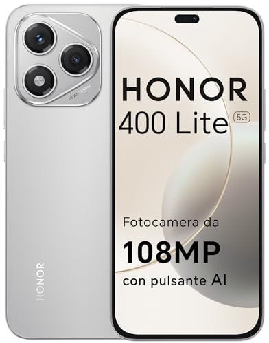HONOR 400 Lite Smartphone 5G Dual SIM NFC, 8GB RAM 256GB Memoria, 108MP con pulsante AI telefono Android 15, 6.7 pollici AMOLED Eye-Care Display, 5230 mAh,IP64&SGS, Velvet Gray [Versione italiana]