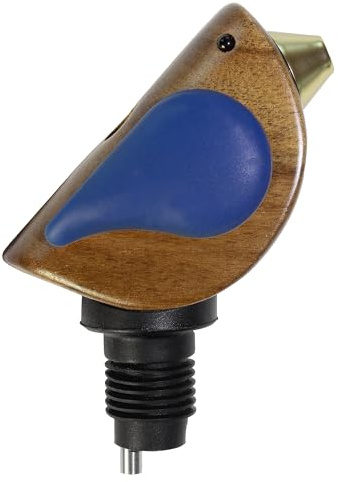 Songbird Specialties Tapón para Botella de Vino, Divertido Vertedor de Vino con Pico que Canta Mientras Vierte, Sellador de Botella de Vino Hermético, Madera de Acacia con Alas Azules