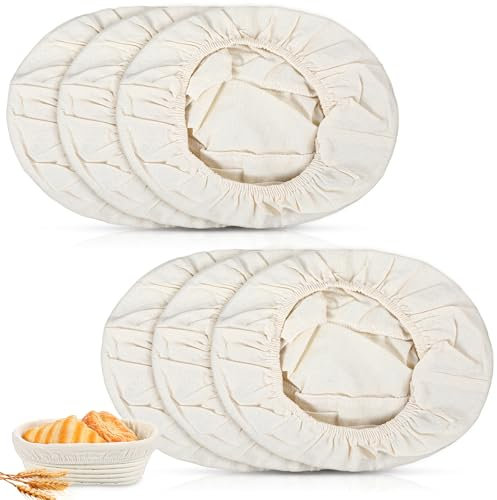 Wanmu 6 Pcs Banneton Basket Liner, 10 Inch Round Bread Proofing Basket Cloth Liner, Baking Dough Baskets Cover for Oval & Round Banneton Baskets, Bread Baking Supplies for Home Bakery