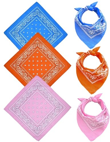 JUKOTA 3 Pcs Bandane Colorate Multicolori Fazzoletti Testa, Bandana Fazzoletto per Capelli Collo Polso Testa Cravatta, Multicolore Bandana per Bambini,Donna, Uomo(53 * 53cm)