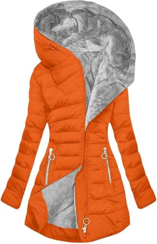 WOWEI Cappotto Invernale da Donna Elegante Cappotto Donna Tinte Unite Manica Lunga Invernale Caldo Trench Giubbotto Giubbino Termica Piumini Antivento Felpa Giacce con Cappuccio (Arancione, L)