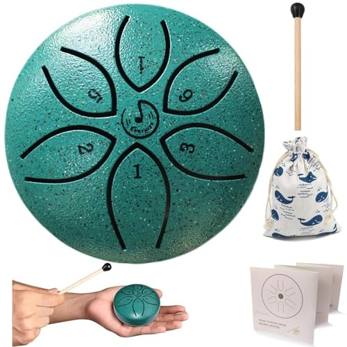 Mini stål tongue trumma ståltunga trumma 3 tum 6 toner C-Key Handpan trumma slagverk instrument eterisk trumma med tygficka, musikbok och klubba, musikgåva för barn