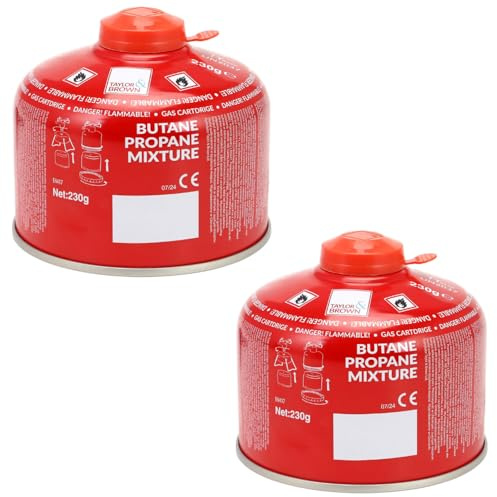 Greenfields 2 Pack 230g Propane Butane Gas Cartridge – EN417 Screw-On Resealable Camping Stove Fuel for Portable Cookers, Gas BBQs, Blowtorches & Outdoor Cooking